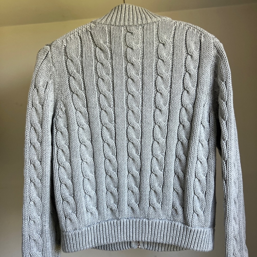 Wyeth Cable Knit Zip Cardigan Sweater Cotton Fisherman Gray Minimalist Mock Neck - Picture 7 of 11